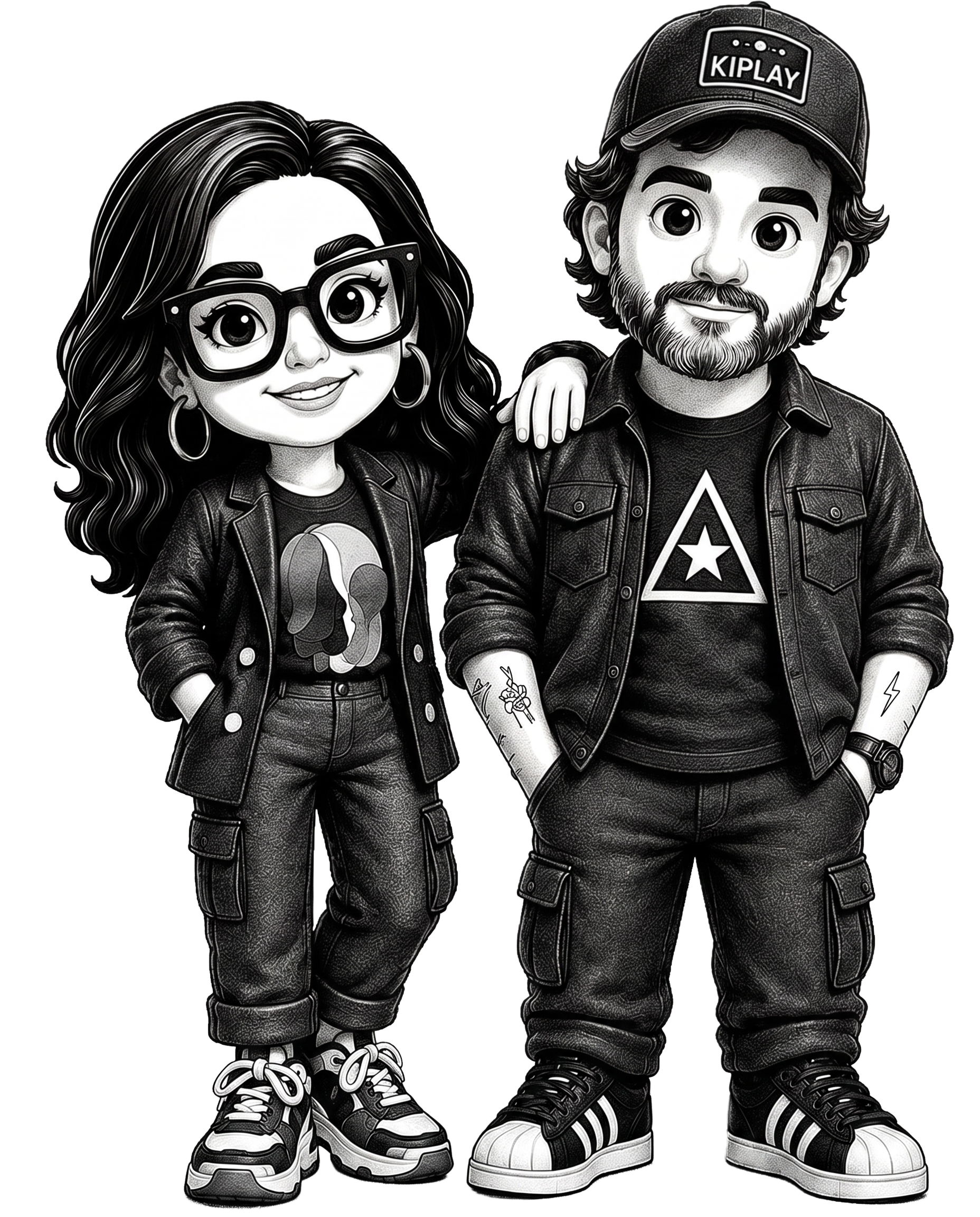 Caro y Claudio, fundadores de KIPLAY, ilustrados como figuras de la crew